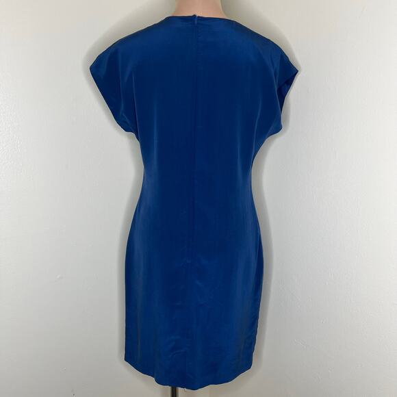 Vtg Antonia Collection 100% Silk Dress 8 Womens Blue Shift Mini Work Minimalist - Picture 3 of 8